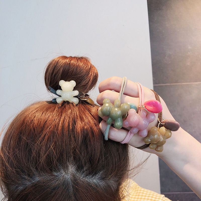 ยางรัดผม 2 เส้น คละสี ร้อยลูกปัด รูปตุ๊กตาหมี ขายส่ง เซต 10 ชิ้น