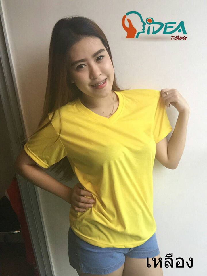 ผ้า TK : สีเหลือง คอกลม คอวี