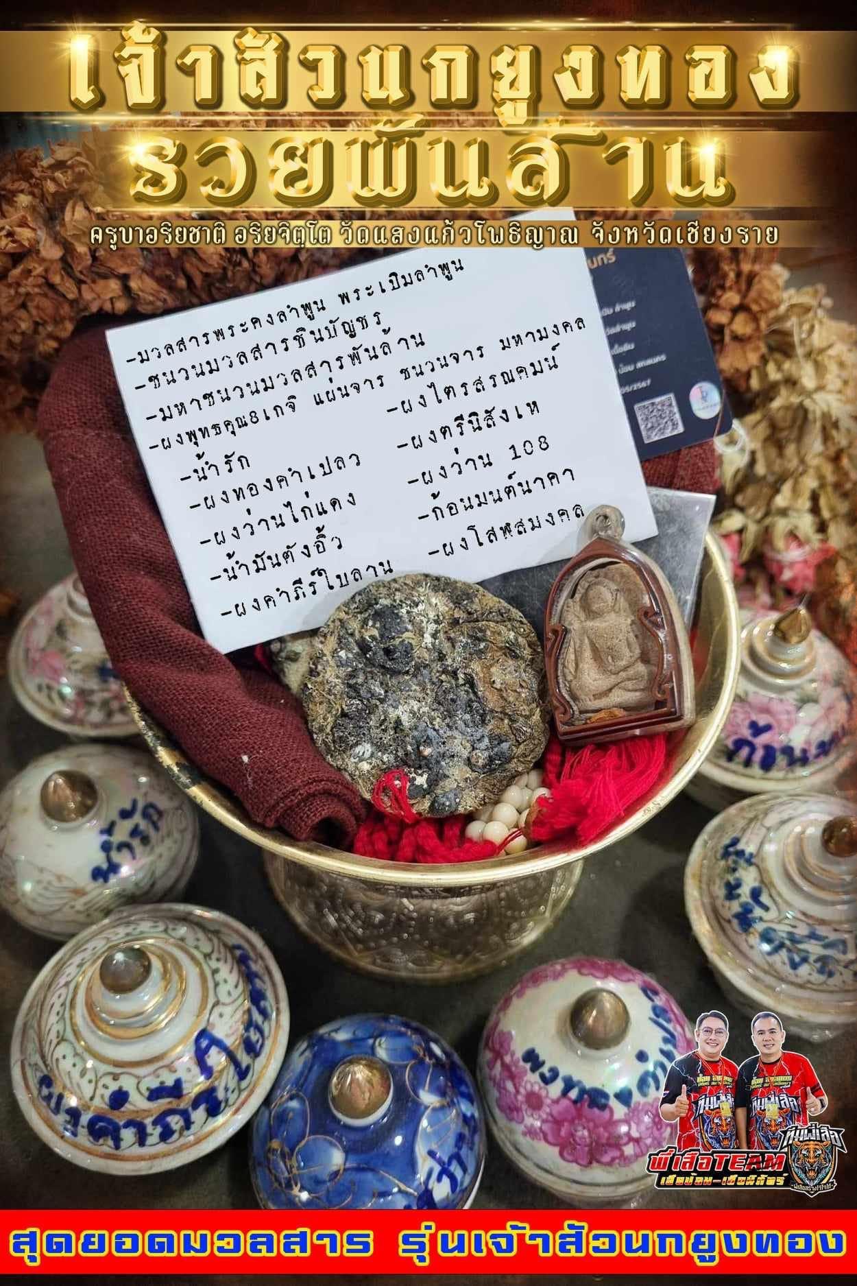 พระปิดตาเจ้าสัวมหาเศรษฐีนกยูงทอง (พิเศษในชุดลังนำฤกษ์ เนื้อมหายันต์นะวนเวียน) ครูบาอริยชาติ วัดแสงแก้วโพธิญาณ