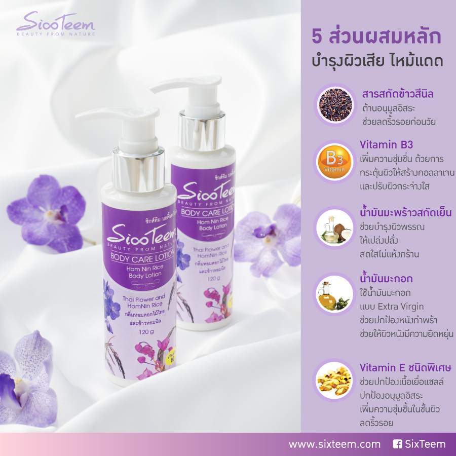 SIXTEEM HomNin Rice Body Lotion โลชั่นบำรุงผิวข้าวสีนิล ลดผิวไหม้แดด บางเบา ไม่เหนียวตัว
