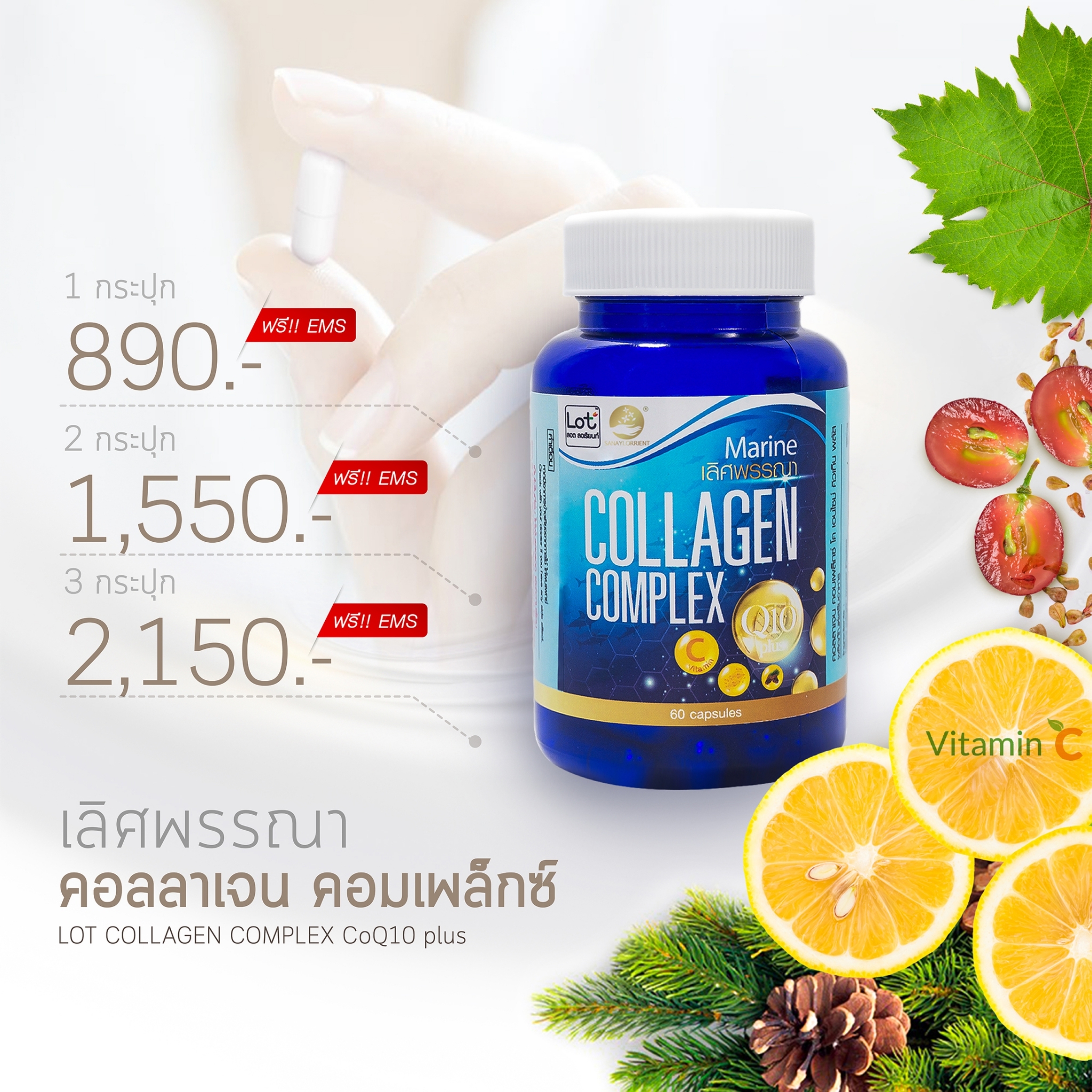 ผลิตภัณฑ์เสริมอาหาร คอลลาเจน คอมเพล็กซ์ ตรา ลอต(*2ขวด) Collagen Complex Dietary Supplement Product LOT Brand (*2box). /LOT ลอต ลอเรียนท์, SANYLORRIENT