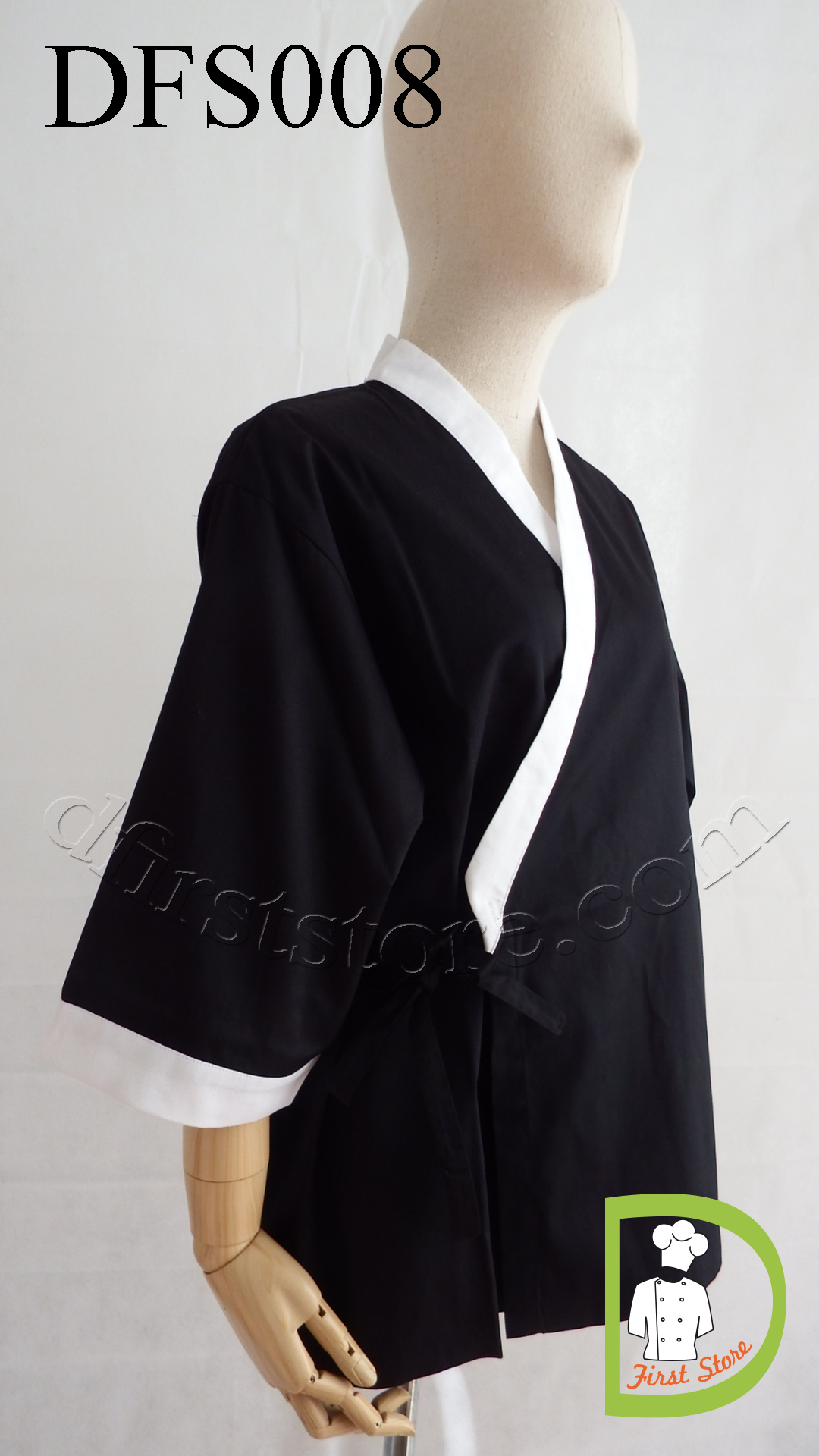 DFS008 Japanese Chef Jacket black with white rim ชุดเชฟสากลญี่ปุ่น สีดำคลิบขาว