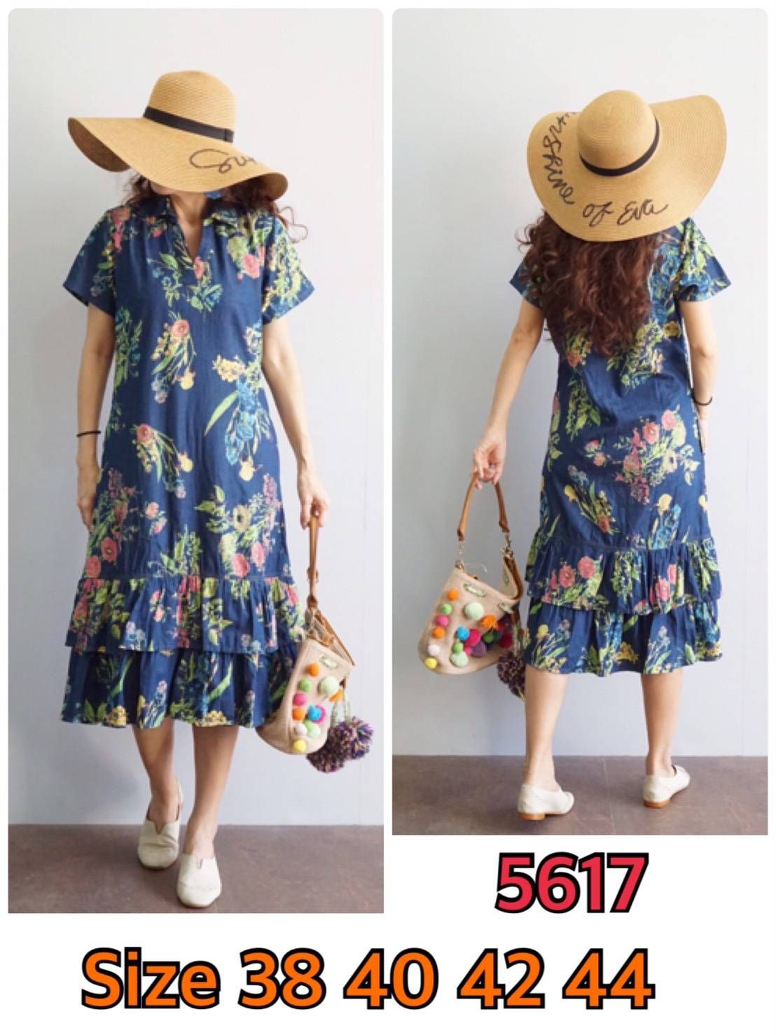 เดรสยีนส์ #5617 Size 38 ชุดยีนส์ผ้านิ่มเนื้อดี พิมพ์ลายดอกไม้สวยหรู แบบสวยใส่ได้หลายโอกาส