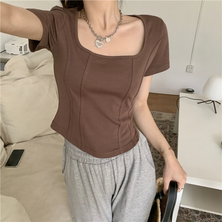 เสื้อผ้าแฟชั่นผู้หญิง เสื้อยืด แขนสั้นลายก้างปลา ผู้หญิง Bm แขนสั้นบางหวานและเผ็ด bella 002