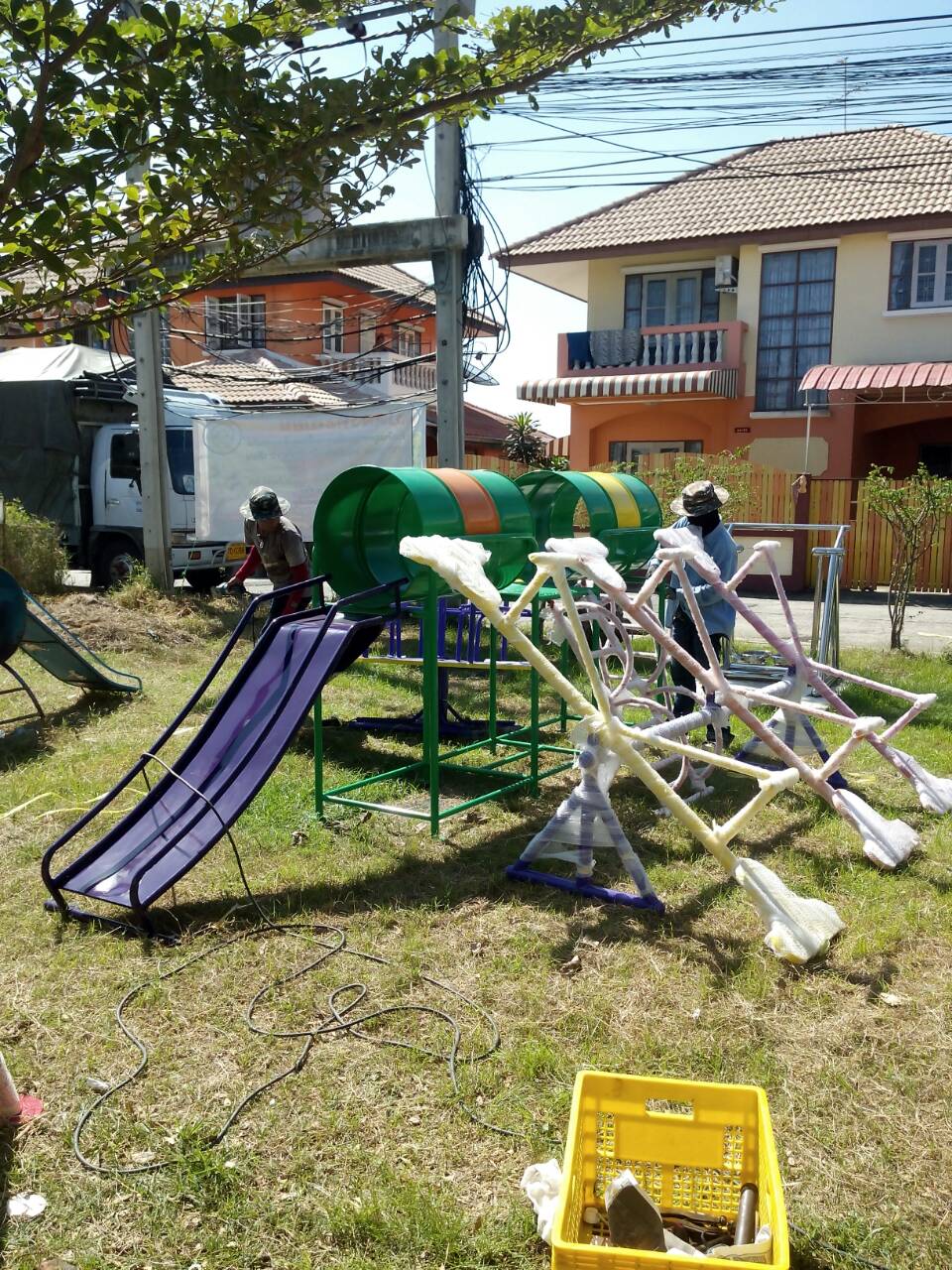 รหัส PG ผลงานติดตั้ง (หมู่บ้านบัวทองธานี3 จ.นนทบุรี) เครื่องเล่นสนามกลางแจ้งสำหรับเด็ก