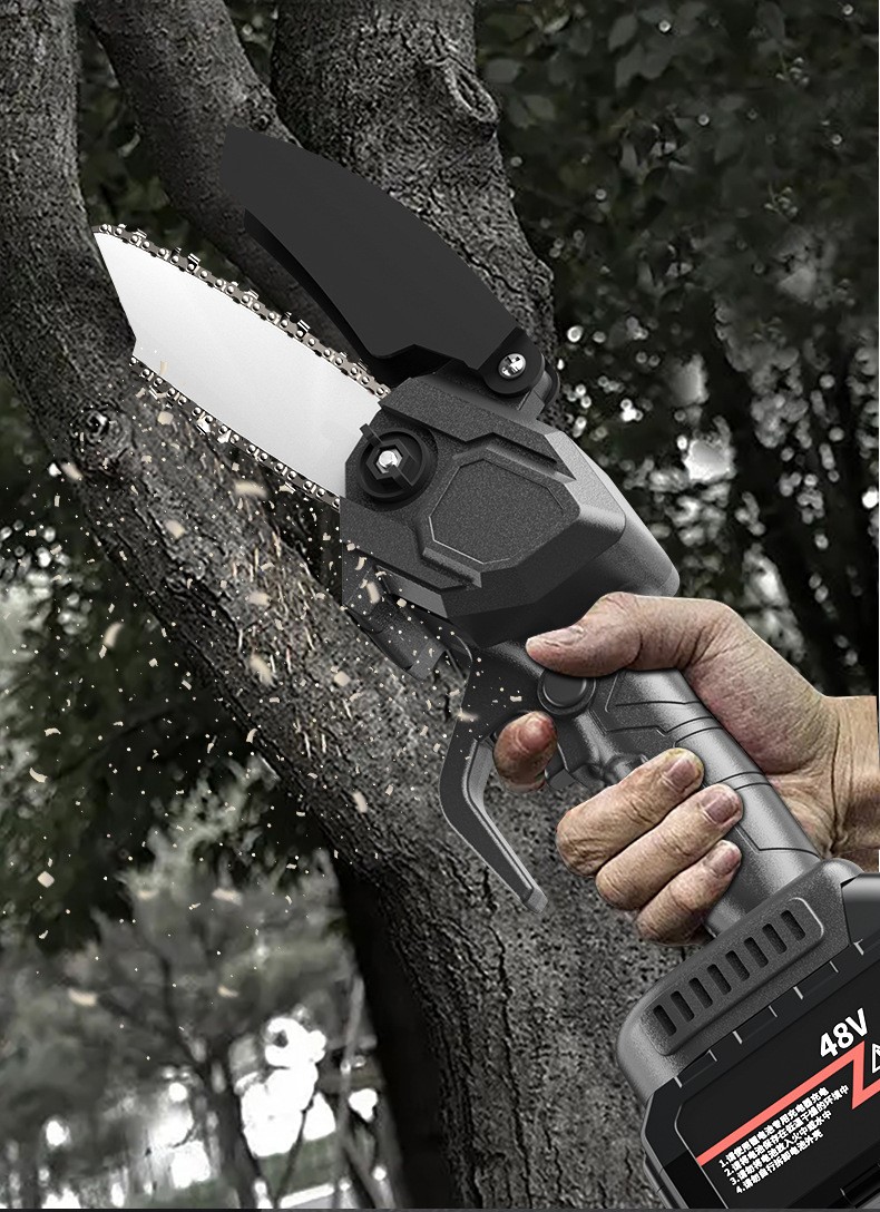 เลื่อยโซ่ตัดกิ่งไม้ 6 นิ้ว ใช้แบตเตอรีลิเทียม 48V Rechargable พร้อมกล่องบรรจุอย่างดี