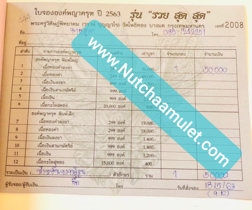 จองครุฑ รุ่น รวยสุดๆ วัดโพธิทอง (ราคาบวก) (ทองคำ, เงิน, 3k ,กะไหล่ทอง)