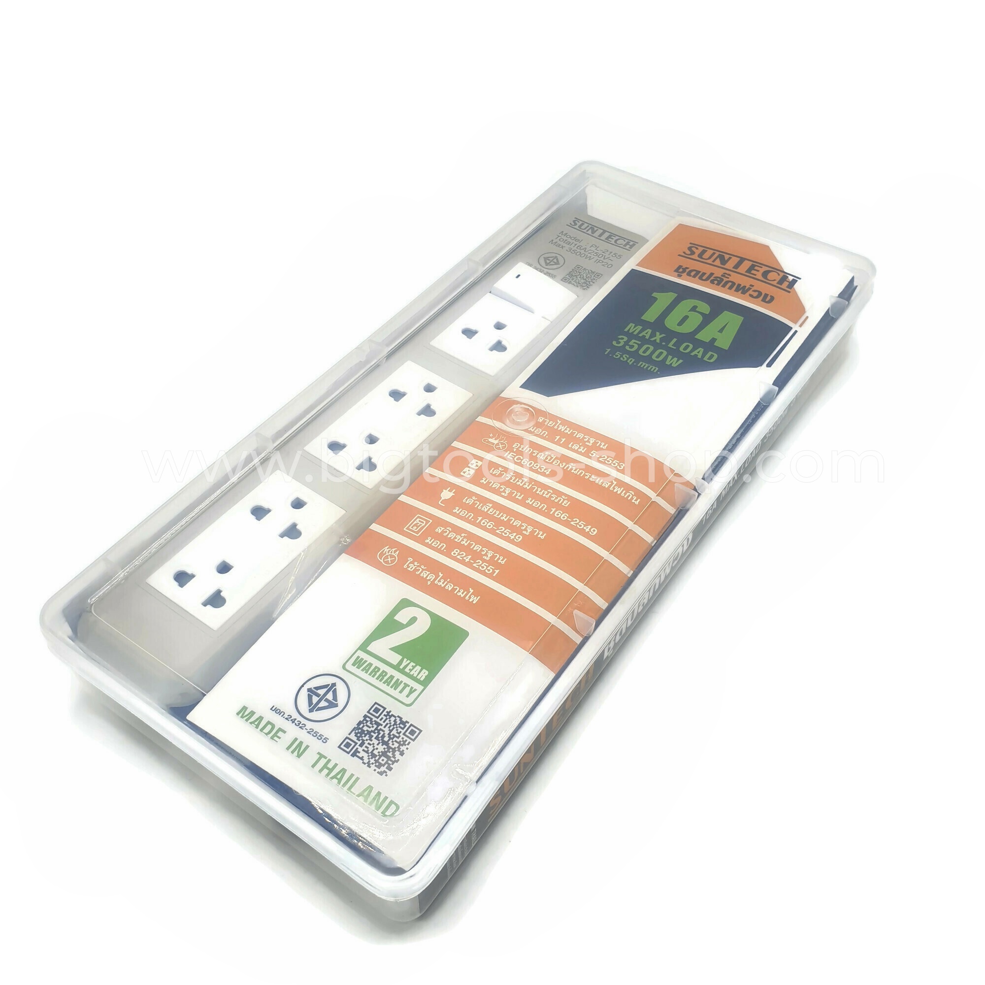 SUNTECH ชุดปลั๊กพ่วง 5 ช่อง 1 สวิตช์ ยาว 5 เมตร 16A 3,500W (สายไฟ 3 x 1.5 Sq.mm.)