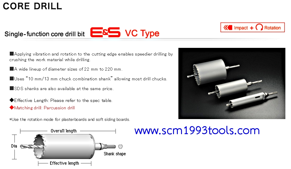 UNIKA โฮลซอเจาะคอนกรีต เจาะผนัง VC type Percussion Core Drill หัว SDS ญี่ปุ่น