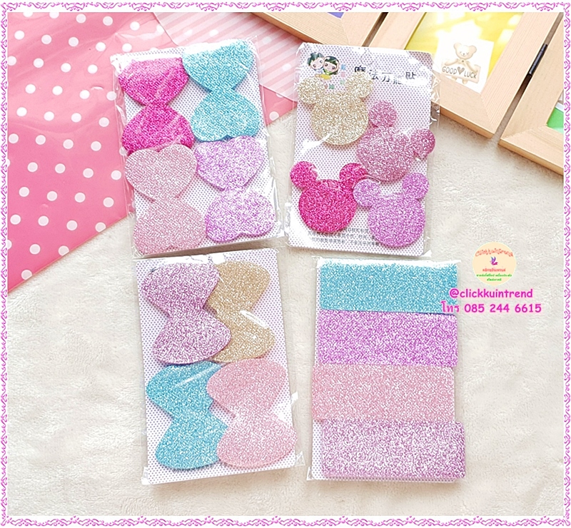 ที่ติดผม แผ่นแปะผม แบบ ตีนตุ๊กแก ลายการ์ตูน (ในห่อมี 4 ชิ้น) ขายส่ง แพ็ค 10 ห่อ (มี 8แบบ คละสี)