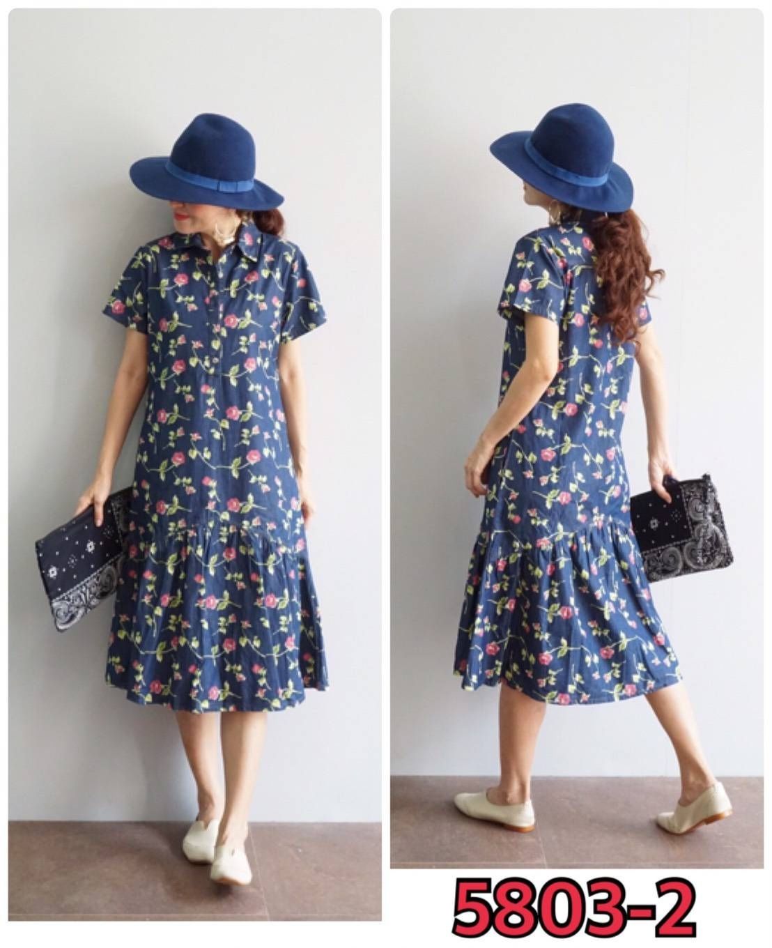 เดรสยีนส์ #5803-2 Size 40 ชุดยีนส์ผ้านิ่มเนื้อดี พิมพ์ลายดอกไม้ทั้งตัวสวยหรู แบบสวยใส่ได้หลายโอกาส