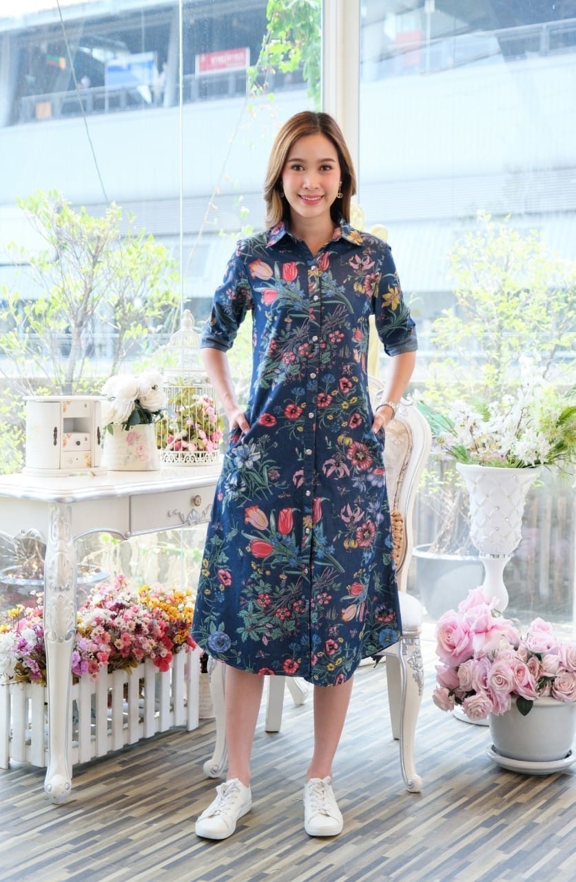 ชุดยีนส์ #8232 (4/6) เดรสยีนส์พิมพ์ลายดอกไม้สวยหรู ผ้ายีนส์เนื้อนิ่ม ใส่สบาย ไม่ร้อน ใส่ได้หลายโอกาส