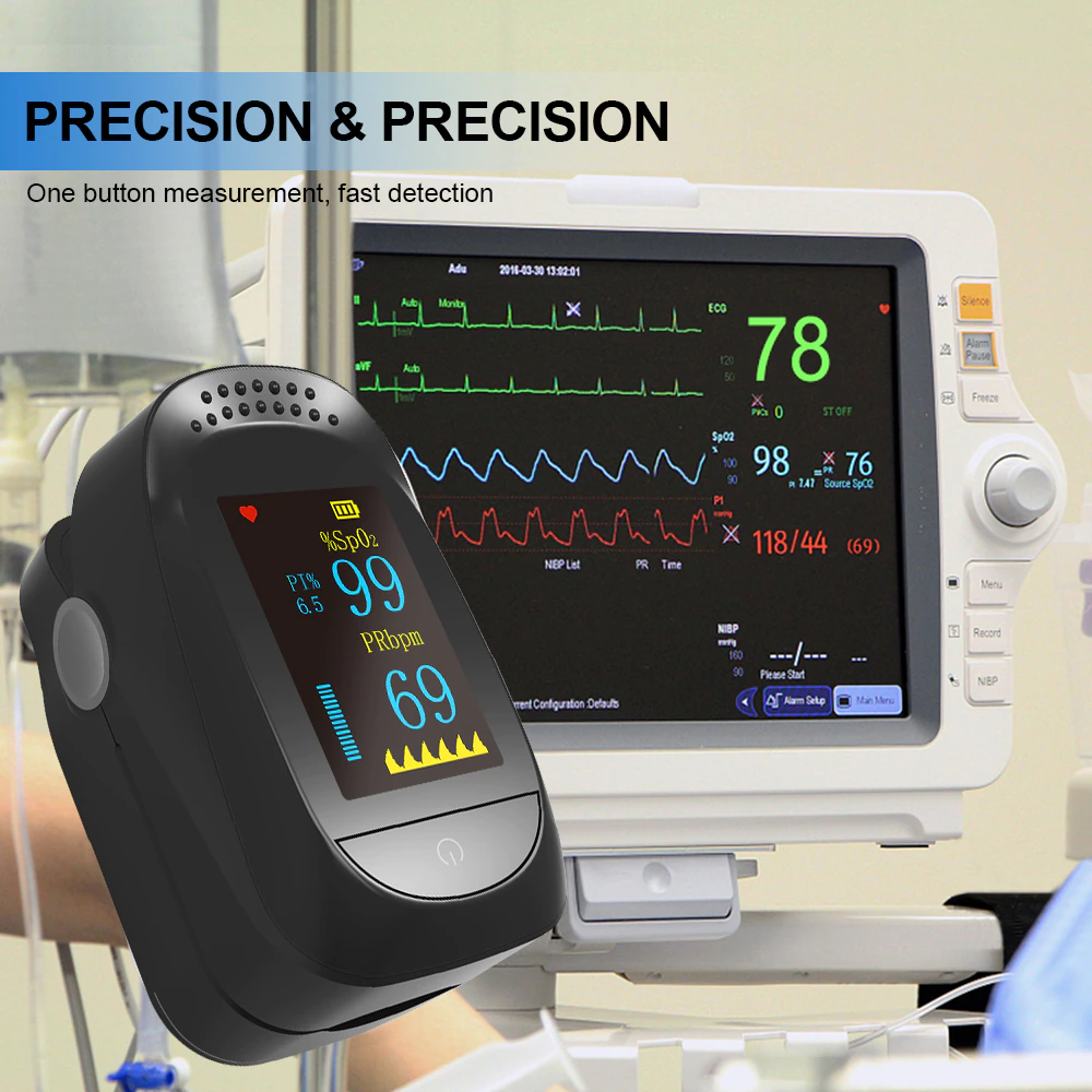 เครื่องวัดออกซิเจนปลายนิ้ว การเต้นของหัวใจ Oximeter Pulse Heart Rate SPO2