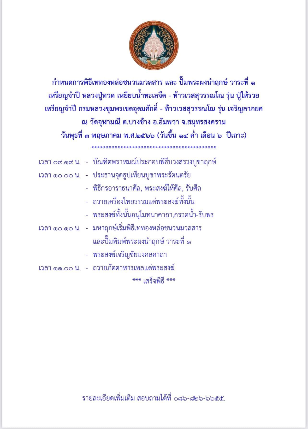 เหรียญจำปี 1 ใน 59 องค์ เนื้อนวโลหะลงยาราชาวดีหน้ากากทองคำ หน้า/หลัง รุ่น เจริญลาภยศ หลวงพ่ออิฏฐ์ วัดจุฬามณี ปี 66