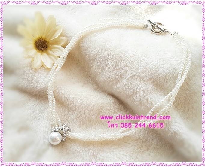 สร้อยคอมุก สไตล์เกาหลี มุกเล็กพันเกลียว ร้อยจี้มุกเพชร