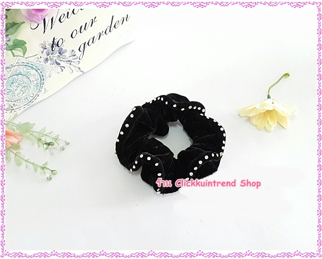 โดนัดรัดผม ผ้ากำมะหยี่ สีดำ ประดับเพชร เส้นผ่าศูนย์กลาง 11 ซ.ม. ขายส่ง เซต 10 ชิ้น