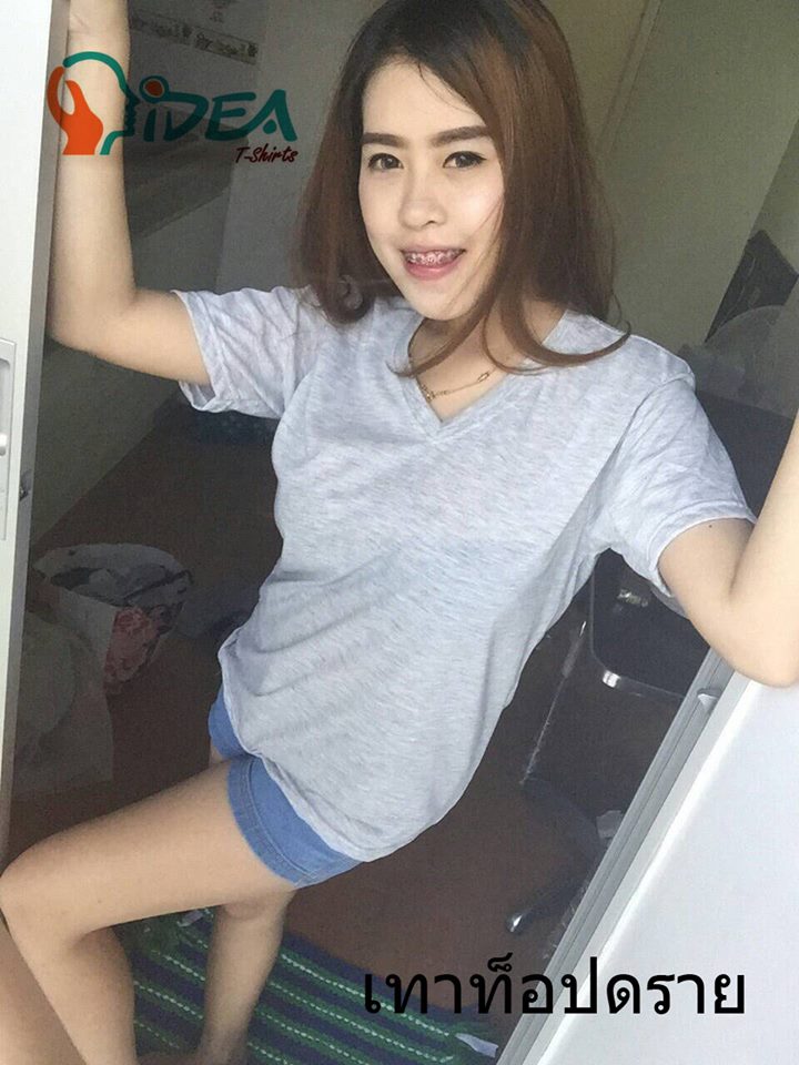 เสื้อเปล่า TK : สีเทา คอกลม คอวี