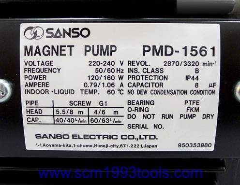 SANSO รุ่น PMD-1561 ปั๊มน้ำยาเคมี ใบพัดแม่เหล็ก MAGNET DRIVE SEALLESS PUMP