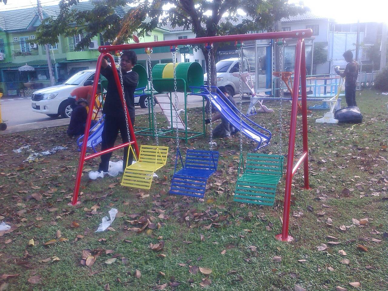 รหัส PG ผลงานติดตั้ง (หมู่บ้านสุชา-บางบัวทอง จ.นนทบุรี) เครื่องเล่นสนามกลางแจ้งสำหรับเด็ก