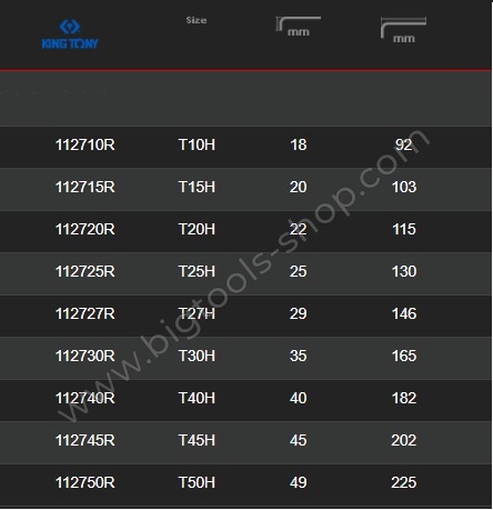 คิง โทนี่ : ประแจแอล หัวท็อค ยาว สีขาว มีรู King Tony : Star L - Wrench (Extra long type) (1127R)