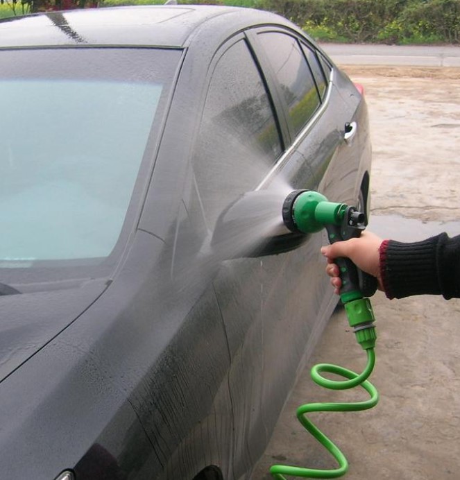 สายยางขด ยาว 15 ม. พร้อมข้อต่อและหัวสเปรย์ฉีดน้ำ สไตล์เกาหลี ปรับได้หลายแบบ