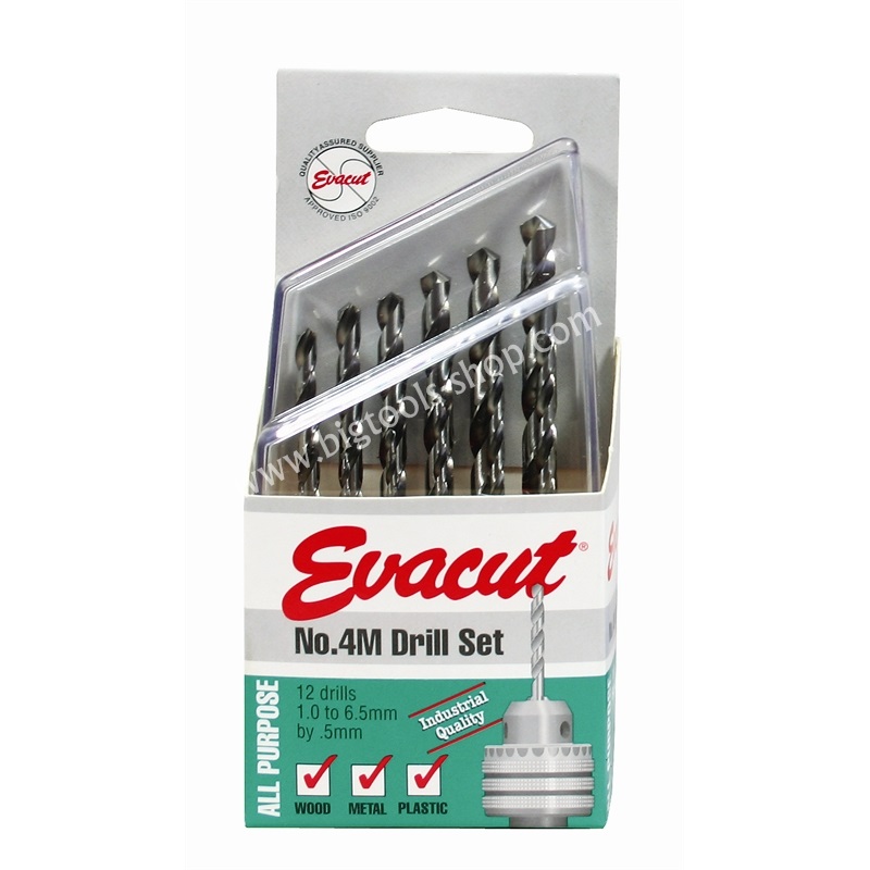 Evacut : ดอกสว่าน High Speed Steel (HSS) ชุด 12 ดอก (1.0-6.5 มิล) (No.4M) Evacut : Drill Set - Metric - 12pcs - 1.0 to 6.5mm (No.4M)