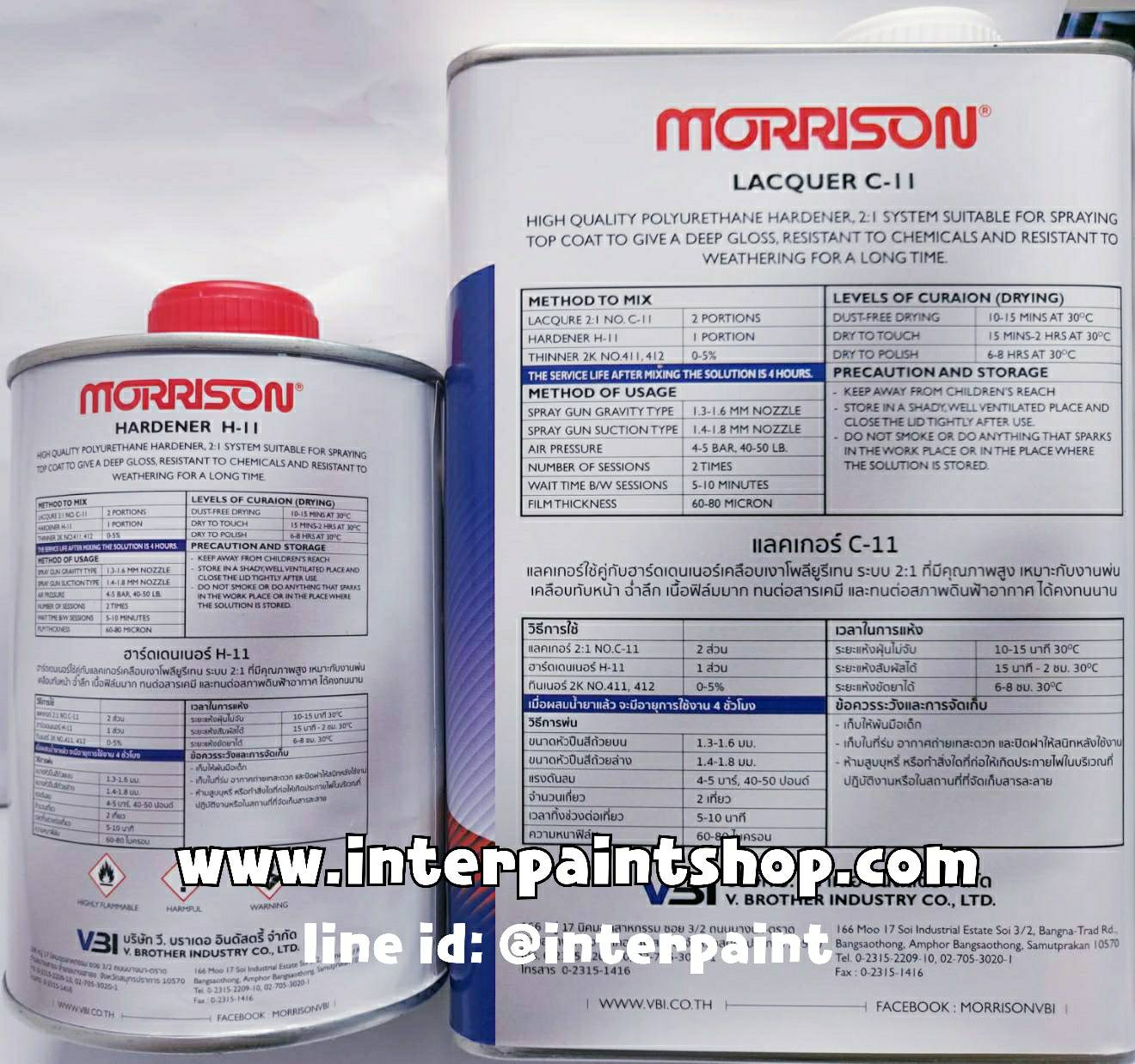 (พร้อมส่ง) แลกเกอร์เคลือบเงารถยนต์ 2k ยี่ห้อมอร์ริสัน C11 สูตร 2:1 ชุดเล็ก 1ลิตร พร้อมน้ำยา 0.5ลิตร MORRISON TOP COAT with hardener แลกเกอร์มอริสัน