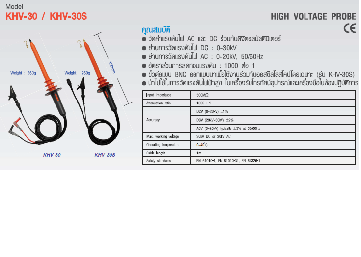 โพร๊บวัดแรงดันไฟฟ้าแรงดันสูง (HIGH VOLTAGE PROBE) แบรนด์ : KEPLER รุ่น : KHV-30S