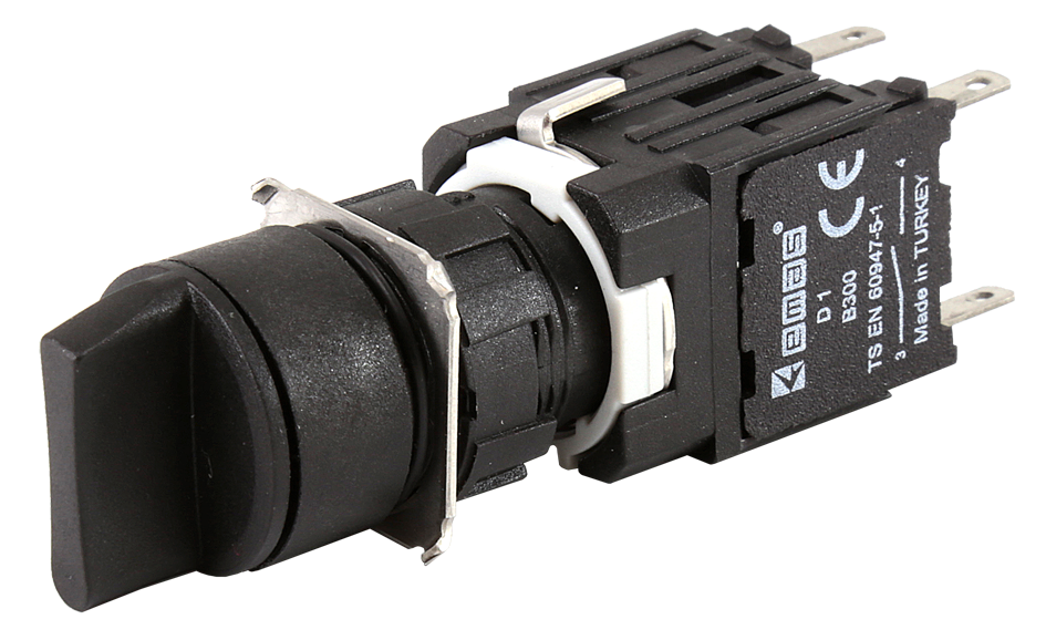 Round Selector Switch 16mm. รุ่น D100YS30 หน้าสัมผัส 2NO ตำแหน่ง II-0-I แบรนด์ EMAS
