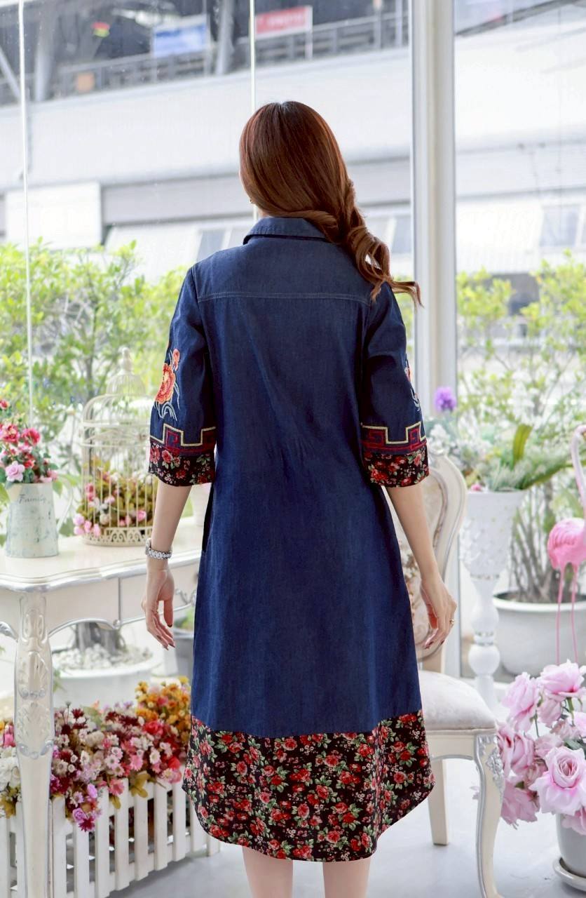 ชุดยีนส์ #8753 (#8/0/2) เดรสยีนส์ ปักลายสวยหรู ผ้ายีนส์เนื้อนิ่มแบบสวยใส่ได้หลายโอกาส