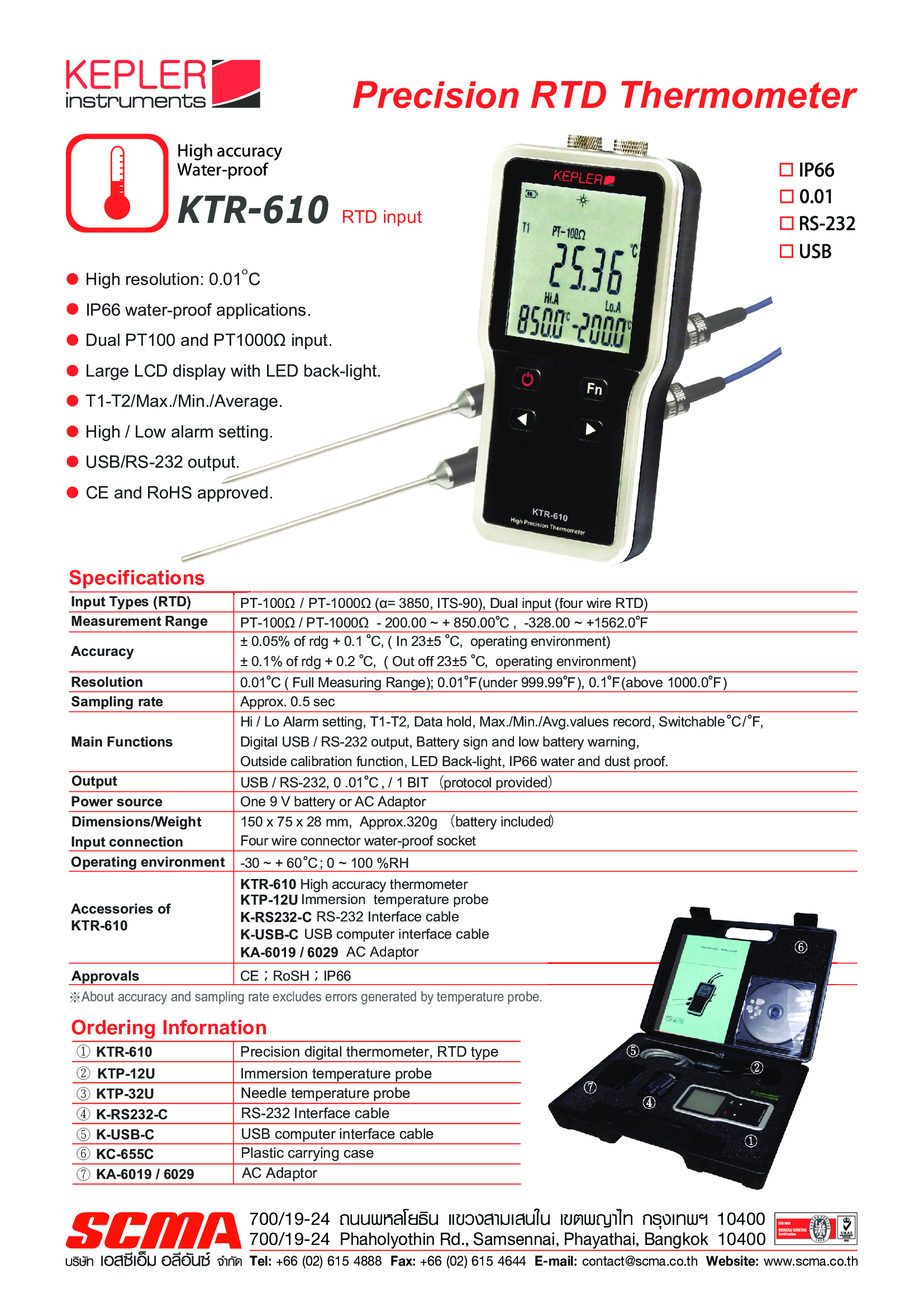 เครื่องวัดอุณหภูมิแบบมือถือ KEPLER รุ่น KTR-610 :Precision RTD Thermometer