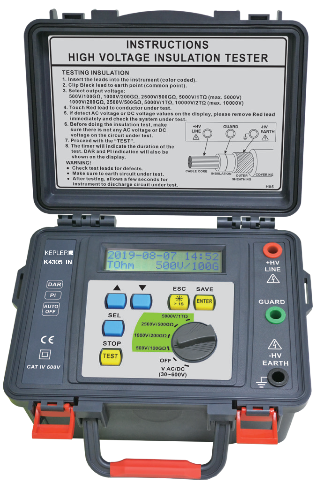 เครื่องวัดความต้านทานฉนวนไฟฟ้าแรงดันไฟสูง (5kV) (DIGITAL HIGH VOLTAGE INSULATION TESTERS (5kV)) แบรนด์ KEPLER รุ่น K4305 IN