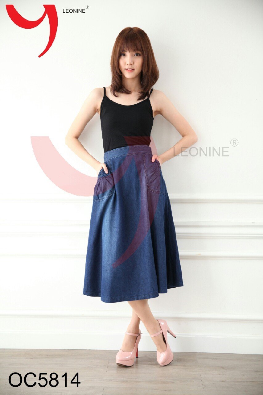 กระโปรงยีนส์สั้น Free size สียีนส์เข้ม