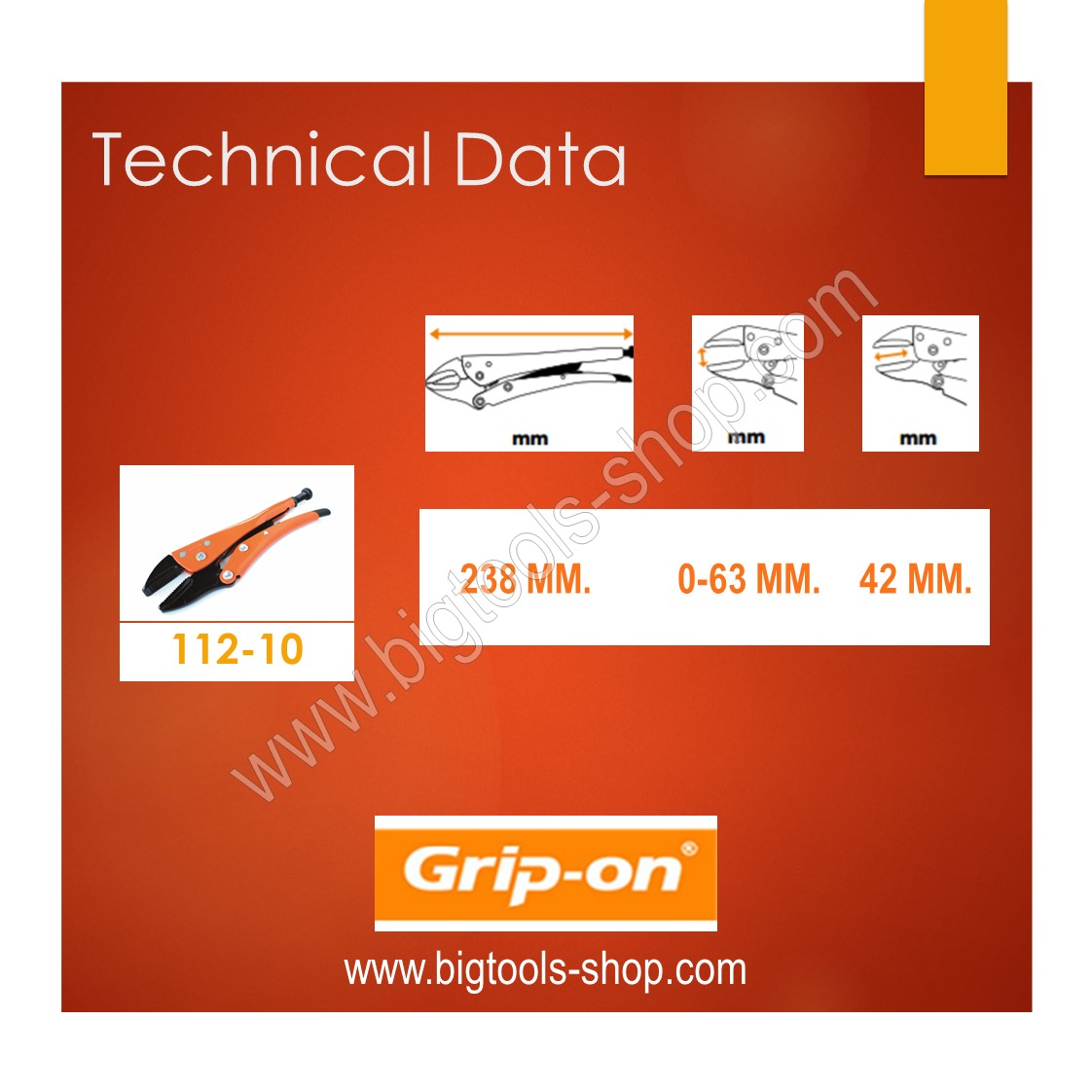 Grip-on : คีมล็อคปากตรง ขนาด 10 นิ้ว รุ่น 112-10