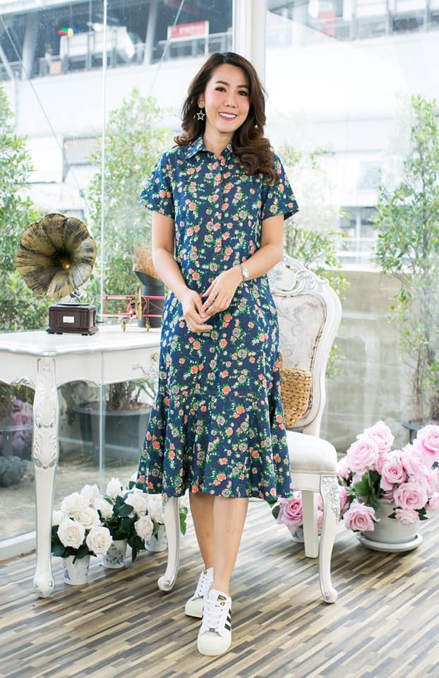 Size 38" 40" 42" 44" 46" เดรสยีนส์คอเชิ้ต (ชุดยีนส์ยาว) ผ้ายีนส์เนื้อนิ่ม ใส่สบาย ไม่ร้อน ลายดอกไม้สวยสดใส ใส่ได้หลายโอกาส