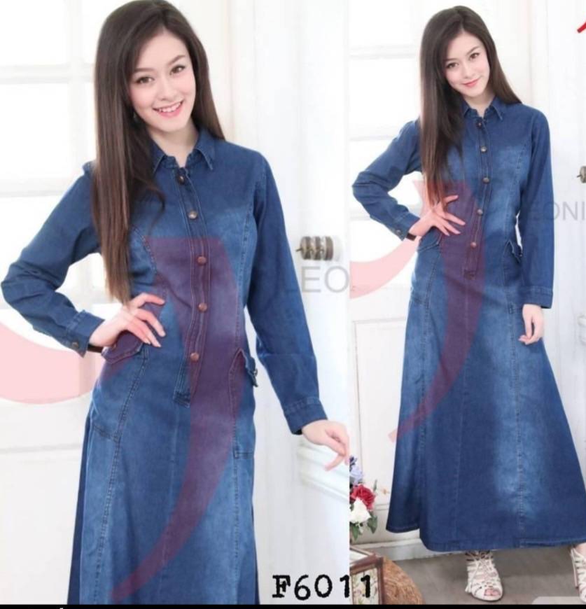 เดรสยีนส์ F6011 ผ้ายีนส์แท้เนื้อนิ่มไม่หนา แบบสวย ใส่สบาย