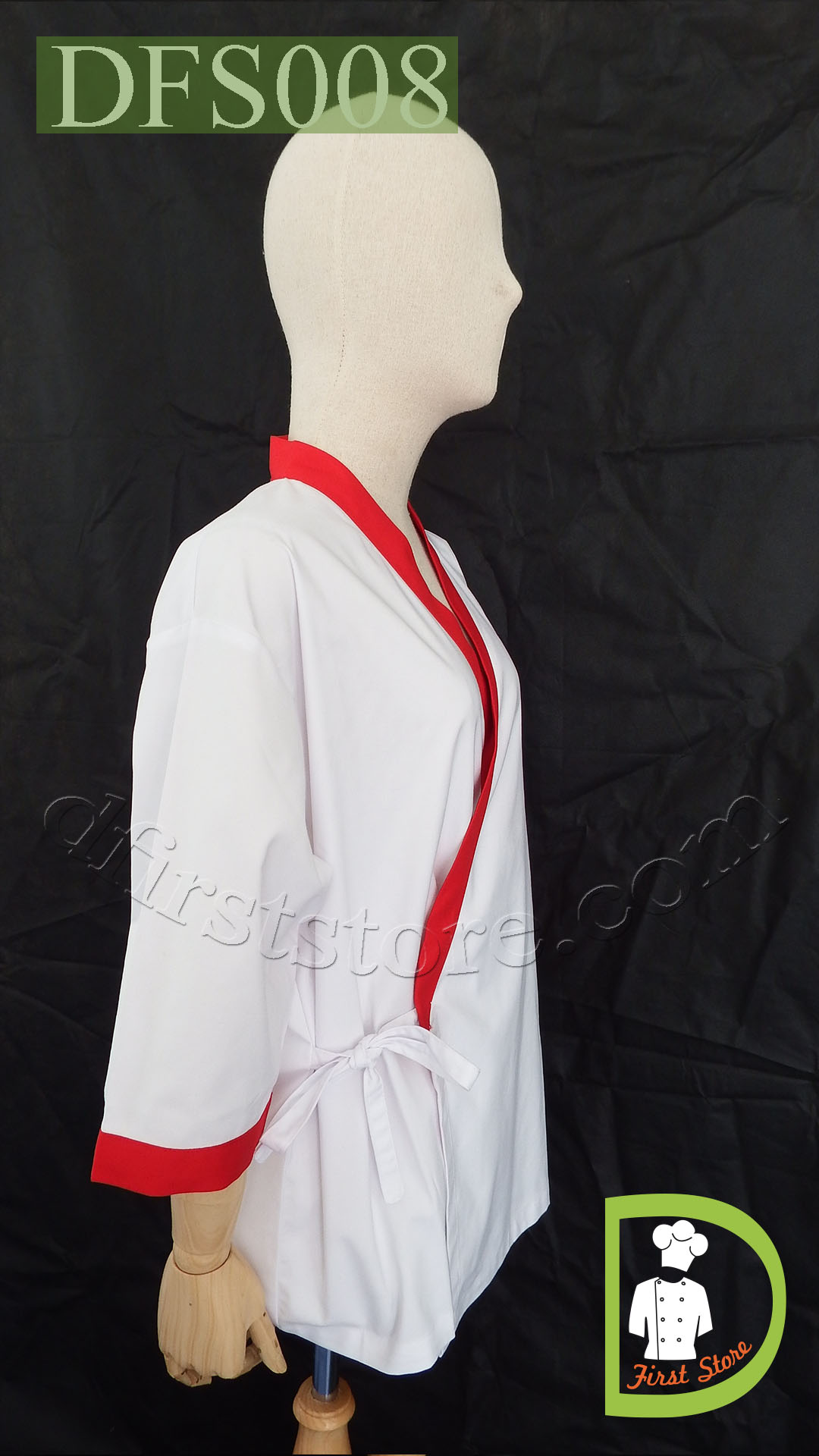 DFS008 Japanese Chef Jacket in white with red rim เสื้อเชฟญี่ปุ่น สีขาว คลิบแดง