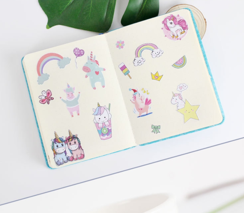 สติ๊กเกอร์ สำหรับติดตกแต่สมุด เป็นเนื้อด้านแบบกระดาษถ่ายเอกสาร (ต้องตัดเอง) ขายส่ง เซต 10 แผ่น คละลายการ์ตูน