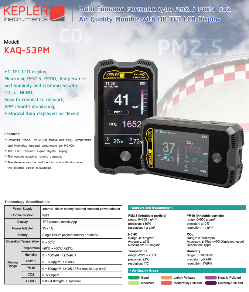 เครื่องวัดฝุ่น PM 2.5 รุ่น KAQ-53PM ยี่ห้อ KEPLER
