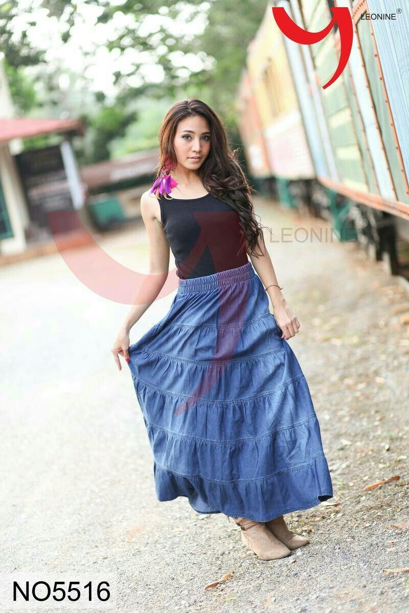 กระโปรงยีนส์ยาว แบบระบายเป็นชั้นๆ สวยมาก Big Size ใส่ได้!!!