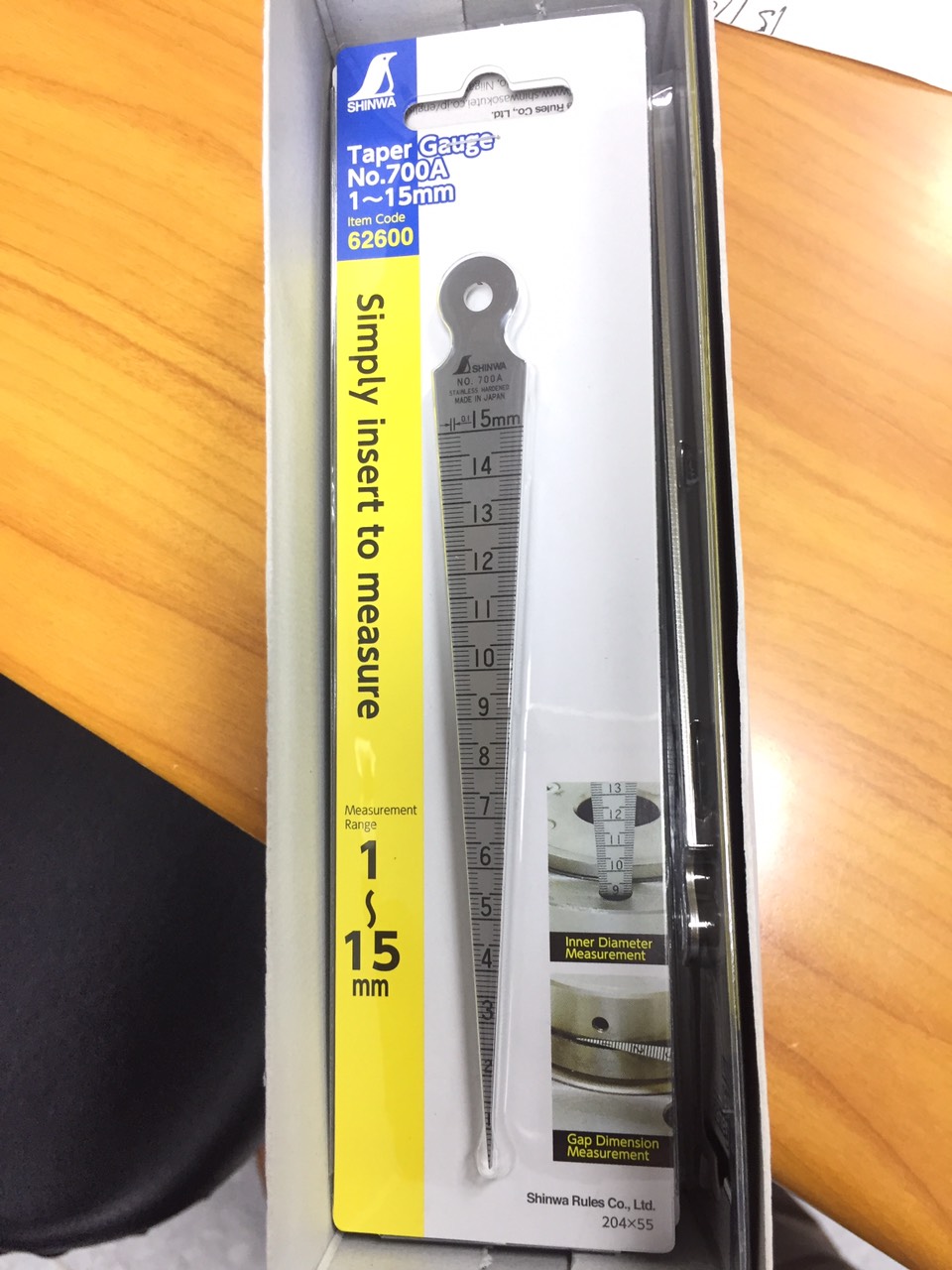 SHINWA เตเปอร์เกจ 15 มม. รุ่น 700A เกจวัดรูใน ญี่ปุ่น Taper Gauge Stainless no. 62600