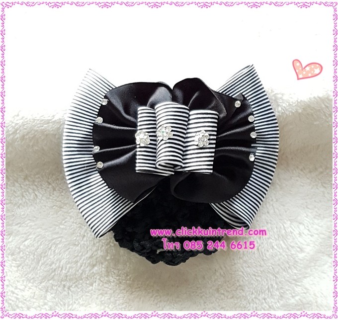 เน็ตโบพยาบาล คลุมผมเกล้า แบบเชือกถักตาข่าย ติดเพชร ไม่มีผ้าคลุมตาข่าย (กรุณาเลือกสีเน็ต)