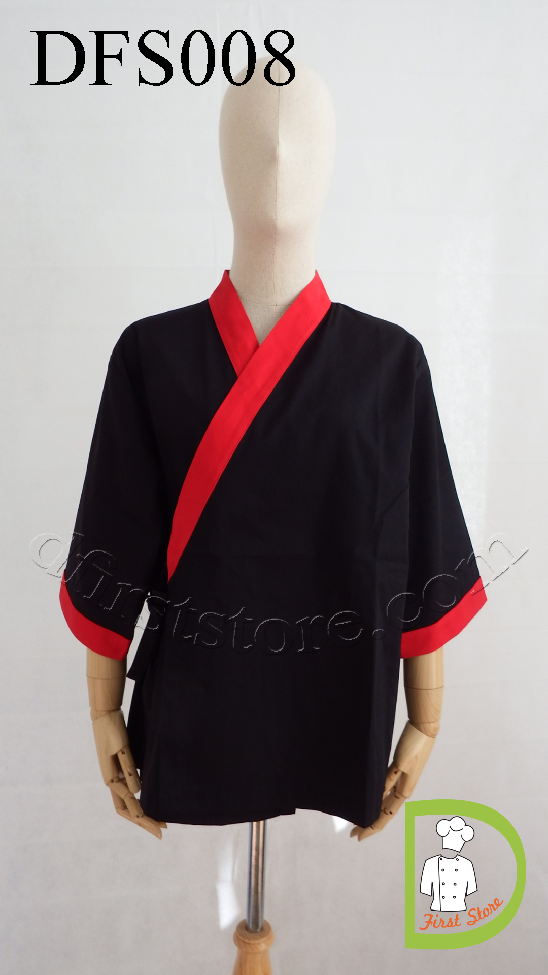 DFS008 Japanese Chef Jacket in black with red rim เสื้อเชฟญี่ปุ่น สีดำ คลิบแดง