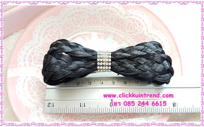 กิ๊บสปริง ติด เปียผมปลอม ถักเป็นเปีย มัดเป็นรูปโบ ตรงกลางคาดด้วยสายเพชร (กรุณาเลือกสี)