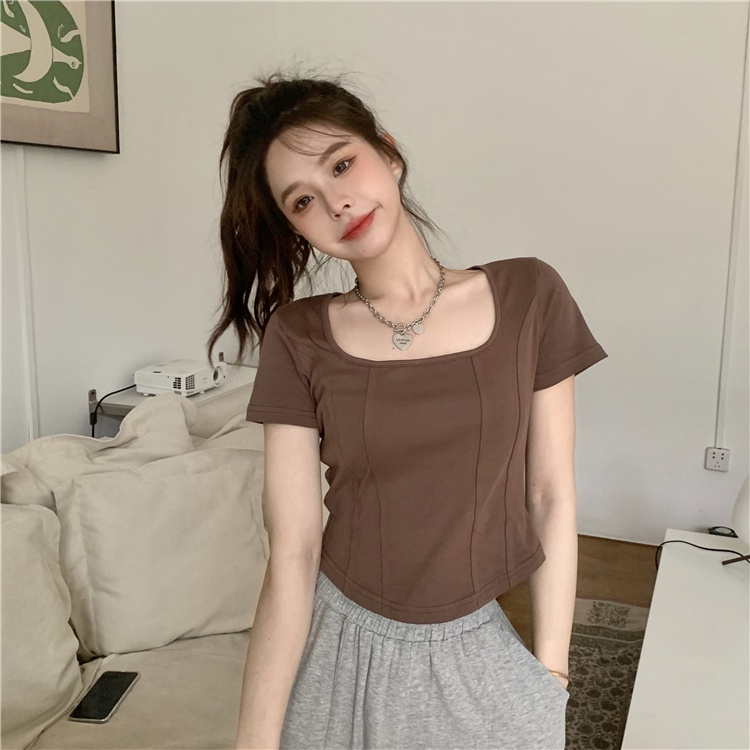 เสื้อผ้าแฟชั่นผู้หญิง เสื้อยืด แขนสั้นลายก้างปลา ผู้หญิง Bm แขนสั้นบางหวานและเผ็ด bella 002