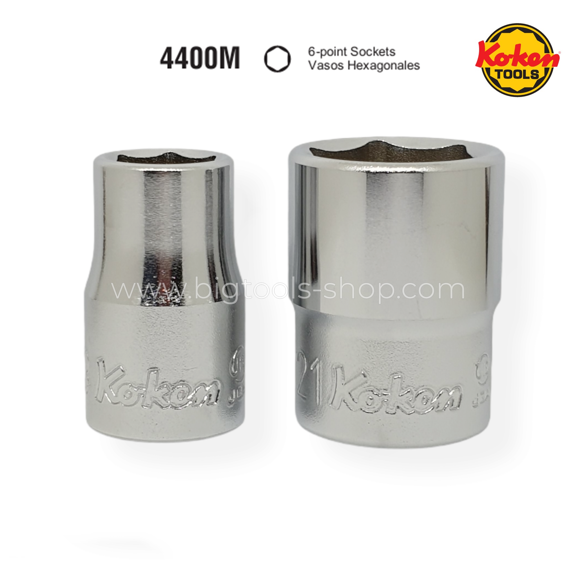 โคเก้น : ลูกบล็อก "สั้น" สีขาว รู 1/2" 6 เหลี่ยม Koken : 1/2"DR. 6PT Metric Standard Hand Socket (4400M)