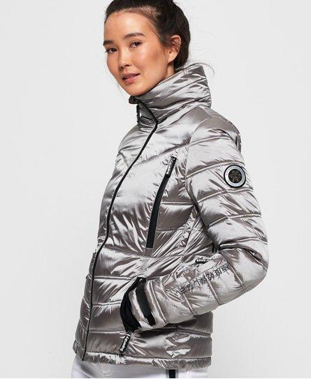 เสื้อกันหนาวสกี Superdry Slim Chevron Funnel Puffer Jacket - Silver Shimmer ของแท้ พร้อมส่ง