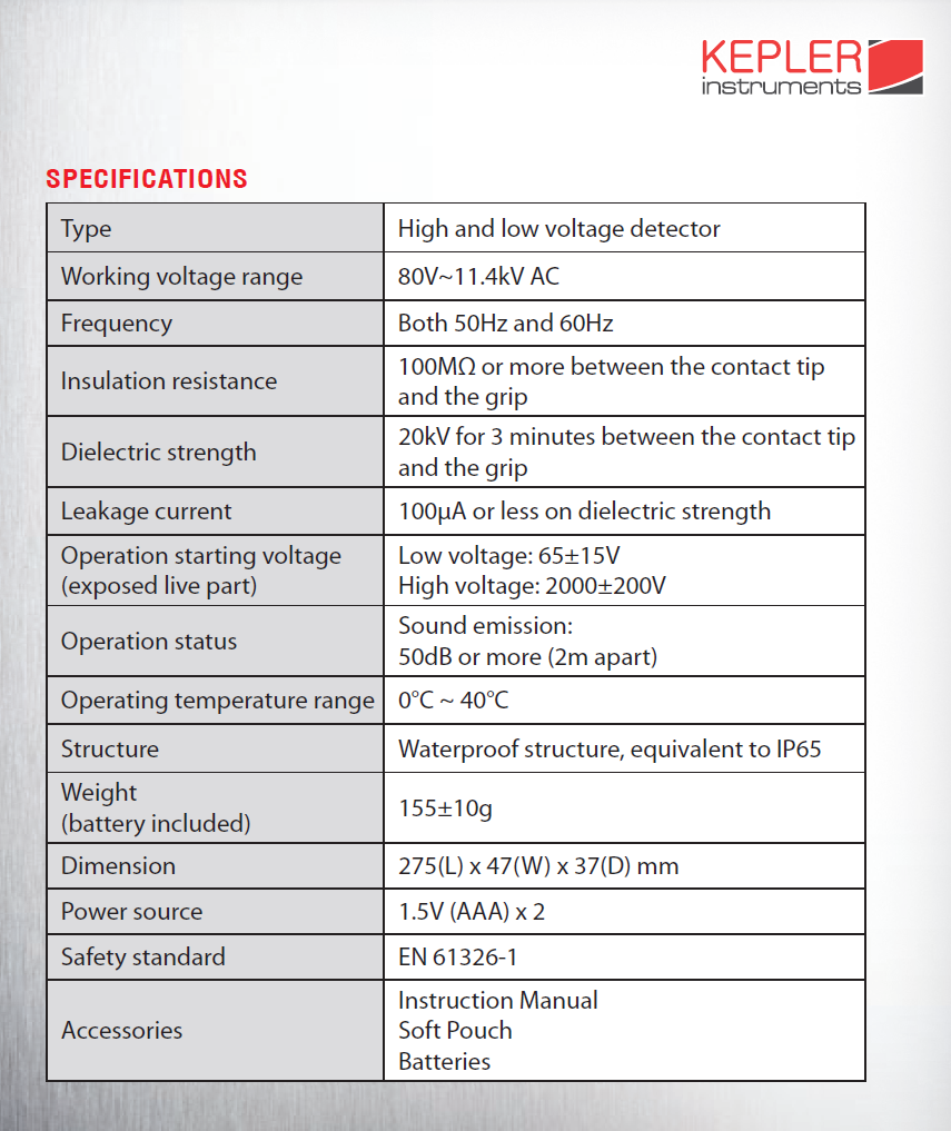 เครื่องตรวจจับแรงดันไฟฟ้าแรงดันสูง (HIGH AND LOW VOLTAGE DETECTOR) แบรนด์ : KEPLER รุ่น : K279A HD