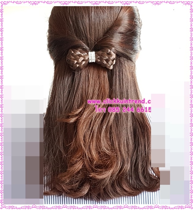 กิ๊บสปริง ติด เปียผมปลอม ถักเป็นเปีย มัดเป็นรูปโบ ตรงกลางคาดด้วยสายเพชร (กรุณาเลือกสี)