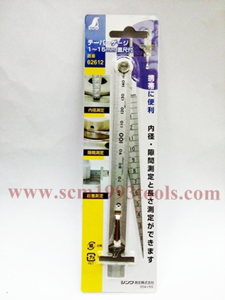 SHINWA ชินวา เตเปอร์เกจ พร้อมไม้บรรทัด 15 มม. no. 62612 ญี่ปุ่น Taper Gauge with 15 mm. Ruler